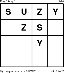 The grouppuzzles.com Easy Suzy puzzle for Sunday June 8, 2025