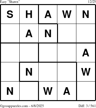 The grouppuzzles.com Easy Shawn puzzle for Sunday June 8, 2025