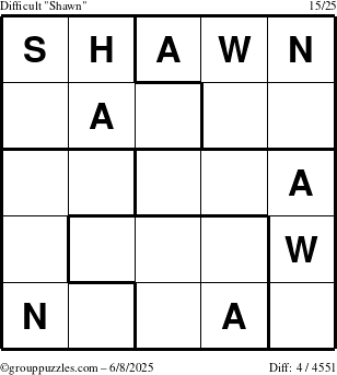 The grouppuzzles.com Difficult Shawn puzzle for Sunday June 8, 2025