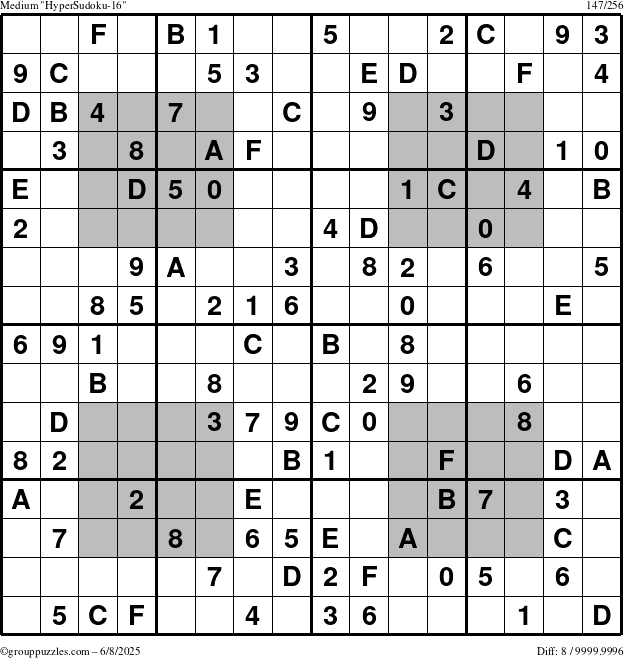 The grouppuzzles.com Medium HyperSudoku-16 puzzle for Sunday June 8, 2025