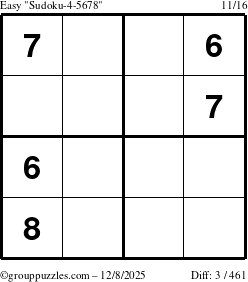 The grouppuzzles.com Easy Sudoku-4-5678 puzzle for Monday December 8, 2025