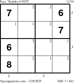 The grouppuzzles.com Easy Sudoku-4-5678 puzzle for Monday December 8, 2025 with all 3 steps marked
