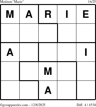 The grouppuzzles.com Medium Marie puzzle for Monday December 8, 2025