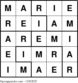 The grouppuzzles.com Answer grid for the Marie puzzle for Monday December 8, 2025