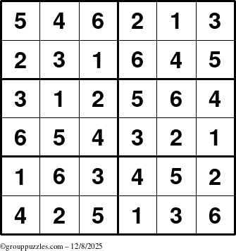The grouppuzzles.com Answer grid for the Sudoku-Junior puzzle for Monday December 8, 2025