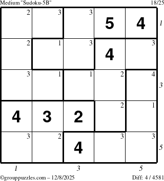 The grouppuzzles.com Medium Sudoku-5B puzzle for Monday December 8, 2025, suitable for printing, with all 4 steps marked