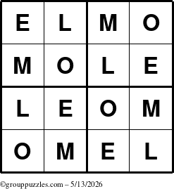 The grouppuzzles.com Answer grid for the Elmo puzzle for Wednesday May 13, 2026