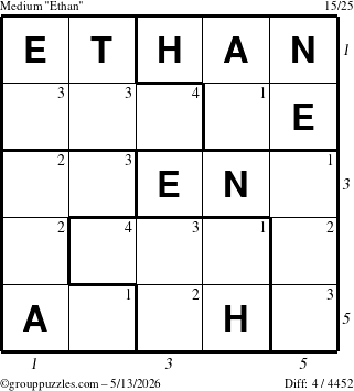 The grouppuzzles.com Medium Ethan puzzle for Wednesday May 13, 2026 with all 4 steps marked