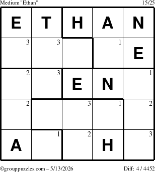 The grouppuzzles.com Medium Ethan puzzle for Wednesday May 13, 2026 with the first 3 steps marked
