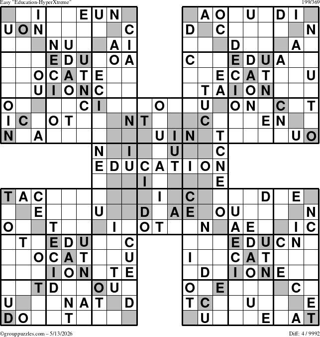 The grouppuzzles.com Easy Education-HyperXtreme puzzle for Wednesday May 13, 2026