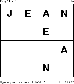 The grouppuzzles.com Easy Jean puzzle for Sunday November 16, 2025