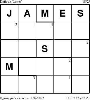 The grouppuzzles.com Difficult James puzzle for Sunday November 16, 2025 with the first 3 steps marked