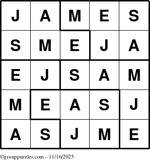 The grouppuzzles.com Answer grid for the James puzzle for Sunday November 16, 2025
