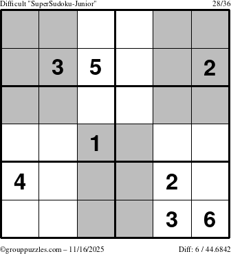 The grouppuzzles.com Difficult SuperSudoku-Junior puzzle for Sunday November 16, 2025