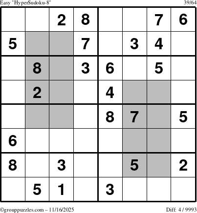 The grouppuzzles.com Easy HyperSudoku-8 puzzle for Sunday November 16, 2025