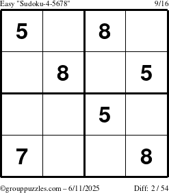 The grouppuzzles.com Easy Sudoku-4-5678 puzzle for Wednesday June 11, 2025