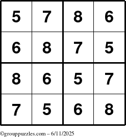 The grouppuzzles.com Answer grid for the Sudoku-4-5678 puzzle for Wednesday June 11, 2025