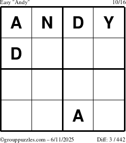 The grouppuzzles.com Easy Andy puzzle for Wednesday June 11, 2025