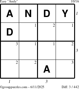 The grouppuzzles.com Easy Andy puzzle for Wednesday June 11, 2025 with all 3 steps marked