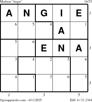 The grouppuzzles.com Medium Angie puzzle for Wednesday June 11, 2025 with all 6 steps marked