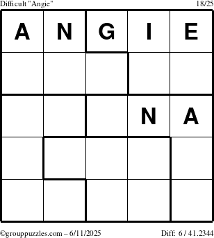 The grouppuzzles.com Difficult Angie puzzle for Wednesday June 11, 2025