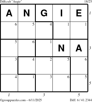 The grouppuzzles.com Difficult Angie puzzle for Wednesday June 11, 2025 with all 6 steps marked