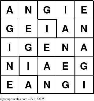The grouppuzzles.com Answer grid for the Angie puzzle for Wednesday June 11, 2025