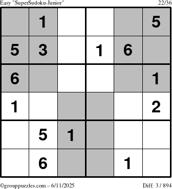 The grouppuzzles.com Easy SuperSudoku-Junior puzzle for Wednesday June 11, 2025