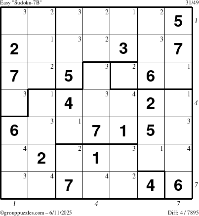 The grouppuzzles.com Easy Sudoku-7B puzzle for Wednesday June 11, 2025 with all 4 steps marked