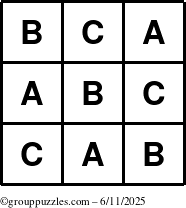 The grouppuzzles.com Answer grid for the TicTac-ABC puzzle for Wednesday June 11, 2025