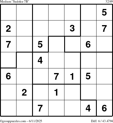 The grouppuzzles.com Medium Sudoku-7B puzzle for Wednesday June 11, 2025