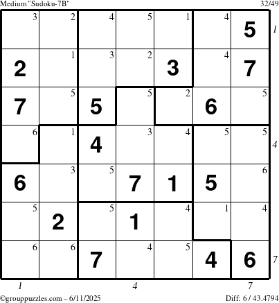 The grouppuzzles.com Medium Sudoku-7B puzzle for Wednesday June 11, 2025 with all 6 steps marked