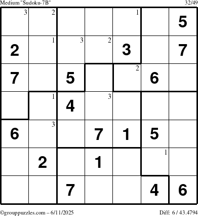 The grouppuzzles.com Medium Sudoku-7B puzzle for Wednesday June 11, 2025 with the first 3 steps marked