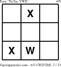 The grouppuzzles.com Easy TicTac-VWX puzzle for Wednesday June 11, 2025