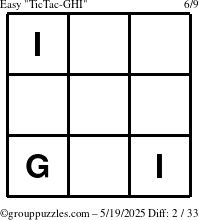 The grouppuzzles.com Easy TicTac-GHI puzzle for Monday May 19, 2025