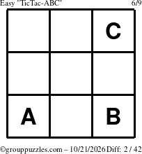 The grouppuzzles.com Easy TicTac-ABC puzzle for Wednesday October 21, 2026