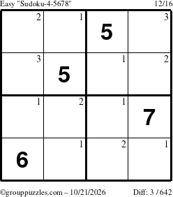 The grouppuzzles.com Easy Sudoku-4-5678 puzzle for Wednesday October 21, 2026 with the first 3 steps marked