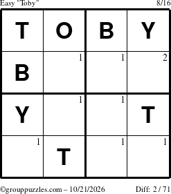 The grouppuzzles.com Easy Toby puzzle for Wednesday October 21, 2026 with the first 2 steps marked