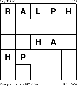The grouppuzzles.com Easy Ralph puzzle for Wednesday October 21, 2026