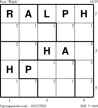 The grouppuzzles.com Easy Ralph puzzle for Wednesday October 21, 2026 with all 3 steps marked