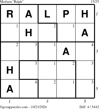 The grouppuzzles.com Medium Ralph puzzle for Wednesday October 21, 2026, suitable for printing, with all 4 steps marked