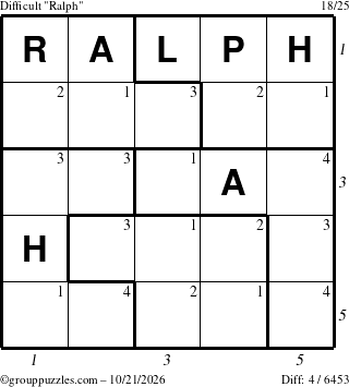 The grouppuzzles.com Difficult Ralph puzzle for Wednesday October 21, 2026, suitable for printing, with all 4 steps marked
