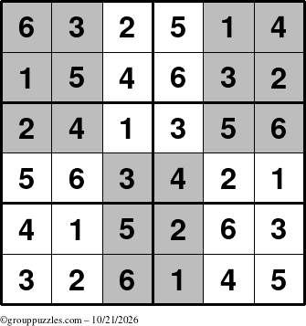 The grouppuzzles.com Answer grid for the SuperSudoku-Junior puzzle for Wednesday October 21, 2026