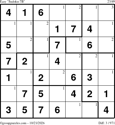The grouppuzzles.com Easy Sudoku-7B puzzle for Wednesday October 21, 2026 with the first 3 steps marked