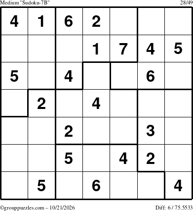 The grouppuzzles.com Medium Sudoku-7B puzzle for Wednesday October 21, 2026