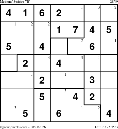 The grouppuzzles.com Medium Sudoku-7B puzzle for Wednesday October 21, 2026 with the first 3 steps marked