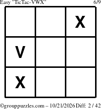The grouppuzzles.com Easy TicTac-VWX puzzle for Wednesday October 21, 2026