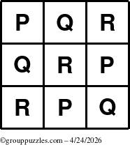The grouppuzzles.com Answer grid for the TicTac-PQR puzzle for Friday April 24, 2026