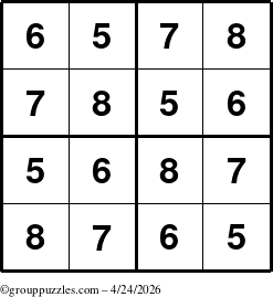 The grouppuzzles.com Answer grid for the Sudoku-4-5678 puzzle for Friday April 24, 2026