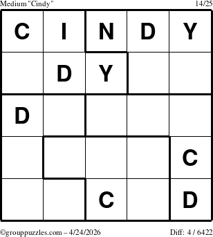 The grouppuzzles.com Medium Cindy puzzle for Friday April 24, 2026